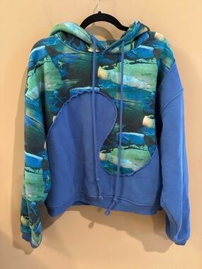 ERL Unisex Printed Swirl Fleece Hoodie Knit Size medium Green Sunset